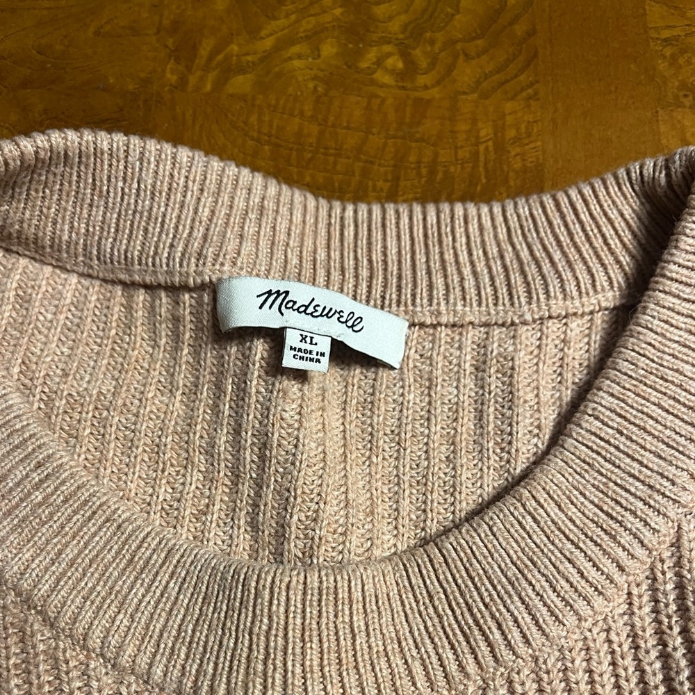 Madewell Tan Cowl Neck Sweater with Ribbed Detailing